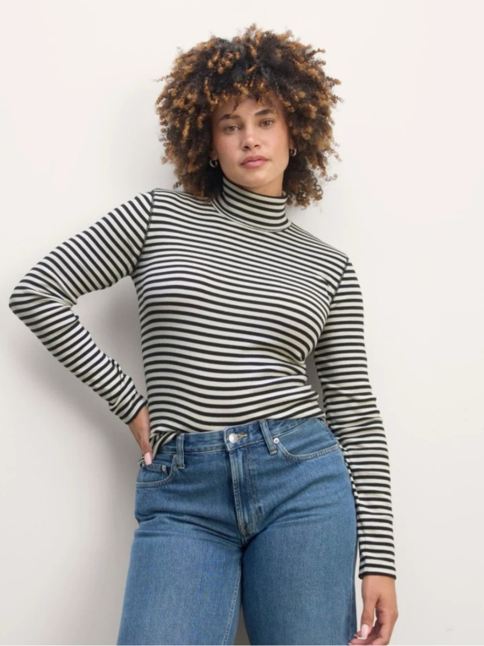 Everlane Striped Turtleneck Long-Sleeve Top - Black & White